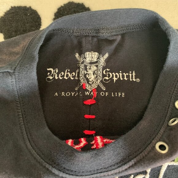 Rebel Spirit Black Embroidered Graphic Royal Way Of Life Shirt T-Shirt - Picture 7 of 12